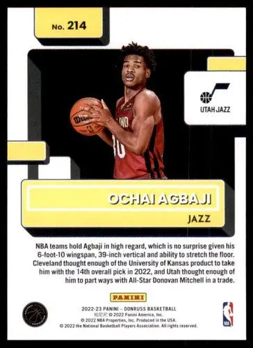 Ochai Agbaji rated rookie basketball card from 2022-23 Donruss original gloss