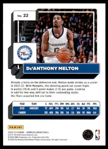 2022-23 Donruss #22 De’Anthony Melton NM-MT 76ers ID:57303 - Basketball Card Single