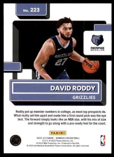 David Roddy rated rookie basketball card with original gloss from 2022-23 Donruss