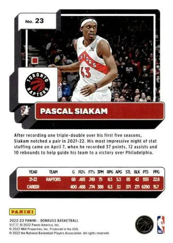 Original gloss Pascal Siakam basketball card 2022-23 Donruss NM-MT Raptors