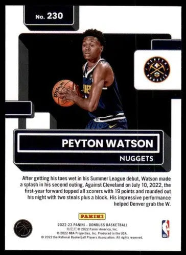 Original gloss Peyton Watson Rated Rookie basketball card from 2022-23 Donruss series