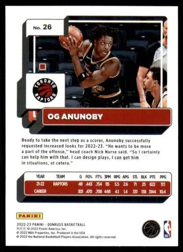 2022-23 Donruss #26 OG Anunoby NM-MT Raptors ID:57112 - Basketball Card Single