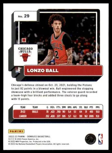 2022-23 Donruss Lonzo Ball basketball card with original gloss, Lonzo Ball NM-MT condition