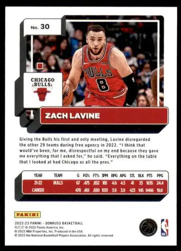 Zach LaVine basketball card with original gloss from 2022-23 Donruss Bulls set
