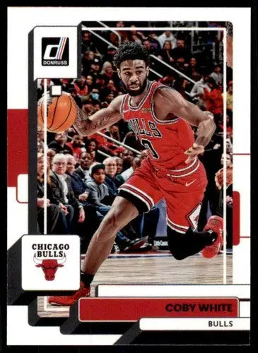 Modern basketball trading card of Coby White in red Bulls jersey with original gloss, NM-MT