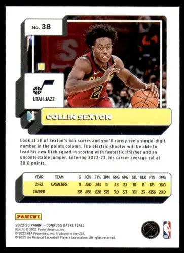 Original gloss Collin Sexton basketball card 2022-23 Donruss NM-MT Jazz ID 57285
