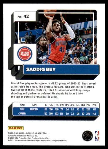 Original gloss Saddiq Bey basketball card NM-MT from 2022-23 Donruss Pistons ID:57070