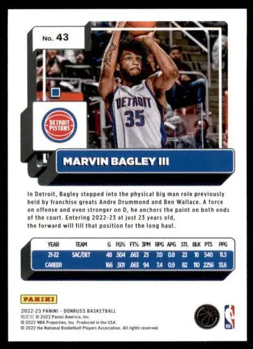 Basketball card back featuring Marvin Bagley III original gloss from 2022-23 Donruss