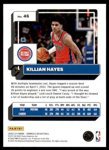 2022-23 Donruss #46 Killian Hayes NM-MT Pistons ID:57220 - Basketball Card Single