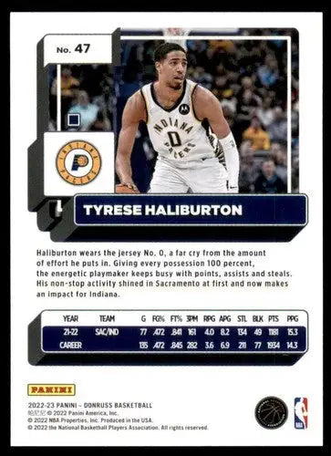 Tyrese Haliburton basketball card from 2022-23 Donruss original gloss NM-MT Pacers