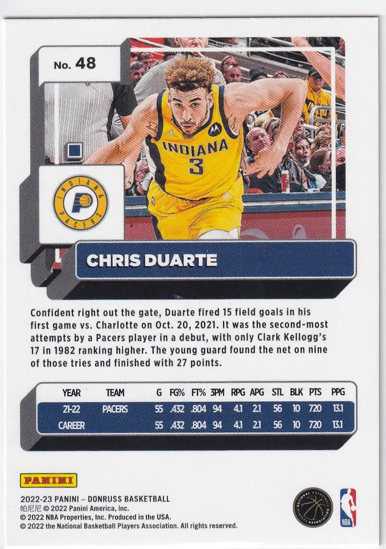 2022-23 DONRUSS #48 CHRIS DUARTE GREEN LAZER- INDIANA PACERS