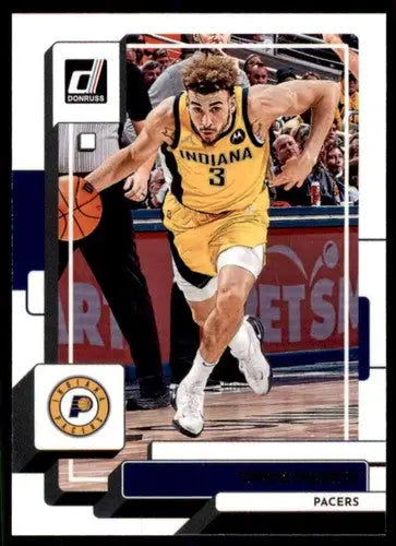 Basketball trading card of Chris Duarte in yellow Indiana Pacers uniform with original gloss