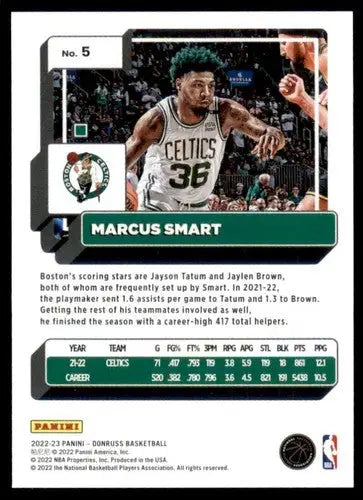 Marcus Smart basketball card with original gloss from 2022-23 Donruss simply sandoval collection