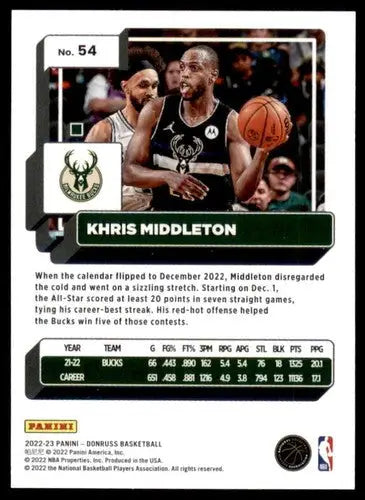 2022-23 Donruss #54 Khris Middleton NM-MT Bucks ID:57291 - Basketball Card Single