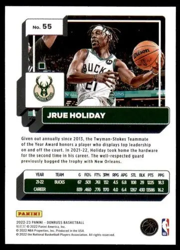 2022-23 Donruss Jrue Holiday basketball card with original gloss NM-MT Bucks ID 57244
