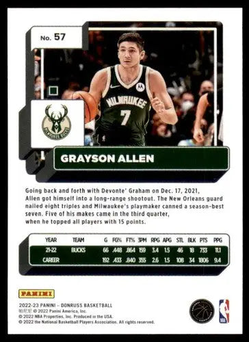 Grayson Allen basketball card from 2022-23 Donruss with original gloss featuring Bucks
