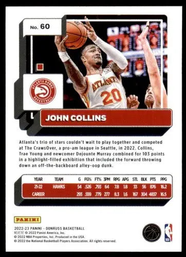 Basketball card of John Collins with original gloss from 2022-23 Donruss NM-MT