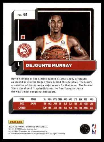 Dejounte Murray basketball card with original gloss from 2022-23 Donruss NM-MT Hawks