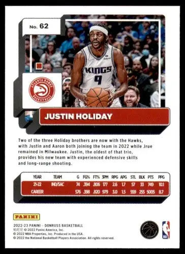 2022-23 Donruss #62 Justin Holiday NM-MT Hawks ID:57205 - Basketball Card Single