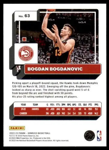 2022-23 Donruss #63 Bogdan Bogdanovic NM-MT Hawks ID:57228 - Basketball Card Single