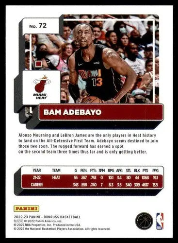 2022-23 Donruss #72 Bam Adebayo NM-MT Heat ID:57049 - Basketball Card Single