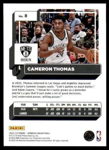 2022-23 Donruss #8 Cameron Thomas NM-MT Nets ID:57868 - Basketball Card Single