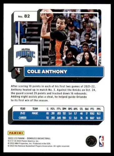 Basketball card of Cole Anthony from 2022-23 Donruss with original gloss by Simply Sandoval