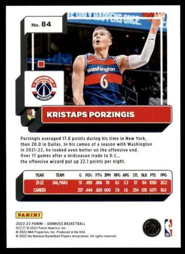 Kristaps Porzingis basketball card with original gloss, NM-MT condition, Wizards ID 57310