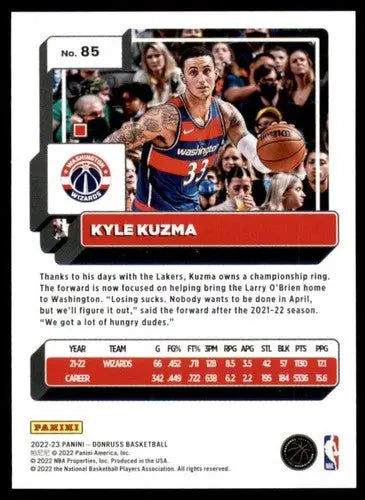 2022-23 Donruss #85 Kyle Kuzma NM-MT Wizards ID:57321 - Basketball Card Single