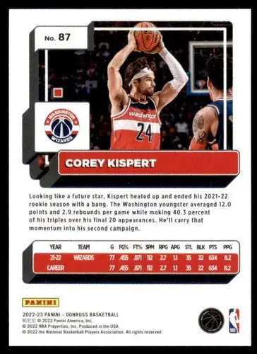 Corey Kispert basketball card with original gloss from 2022-23 Donruss NM-MT Wizards