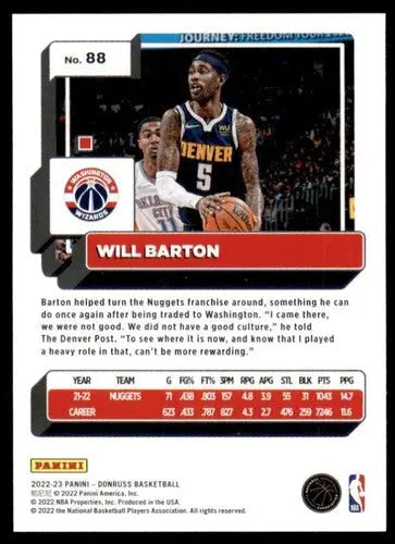 2022-23 Donruss Will Barton NM-MT basketball card with original gloss in Wizards’ ID 57252