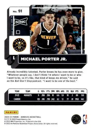 Original gloss 2022-23 Donruss Michael Porter Jr. Nuggets basketball card simply sandoval