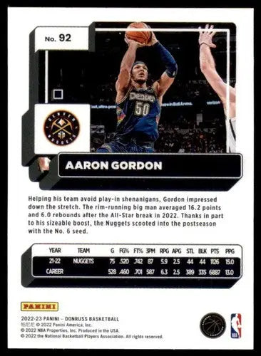 2022-23 Donruss #92 Aaron Gordon NM-MT Nuggets ID:57870 - Basketball Card Single