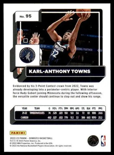 Basketball trading card featuring Karl-Anthony Towns from 2022-23 Donruss simply sandoval original gloss