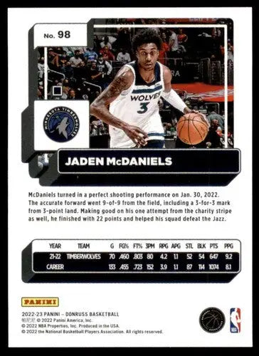 Original gloss of Jaden McDaniels basketball card 2022-23 Donruss NM-MT Timberwolves