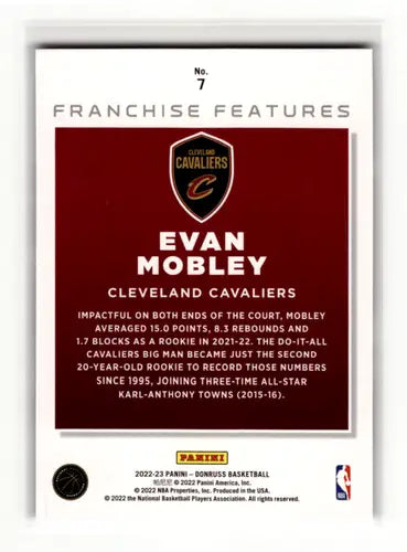 Evan Mobley basketball card from 2022-23 Donruss Franchise Features collection