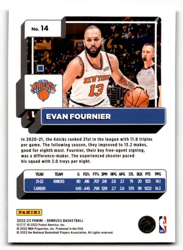 2022-23 Donruss Holo Green Laser #14 Evan Fournier NM-MT Knicks ID:57893 - Basketball Card Single
