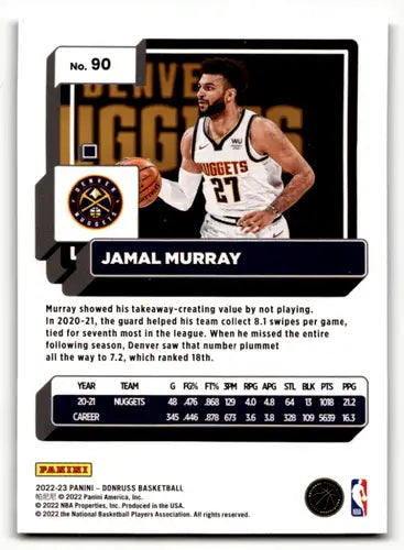 NBA trading card featuring Jamal Murray Donruss Holo Green Laser 2022-23 Nuggets
