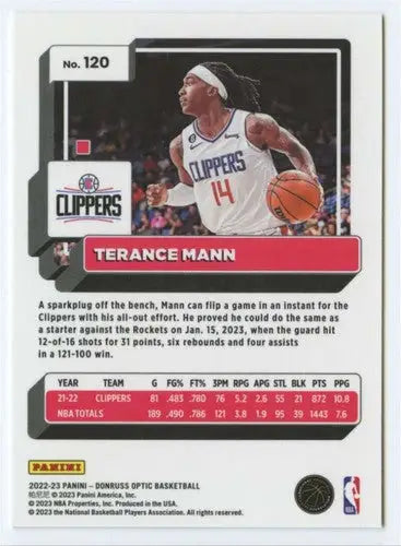 2022-23 Donruss Optic #120 Terance Mann NM-MT Clippers ID:58906 - Basketball Card Single