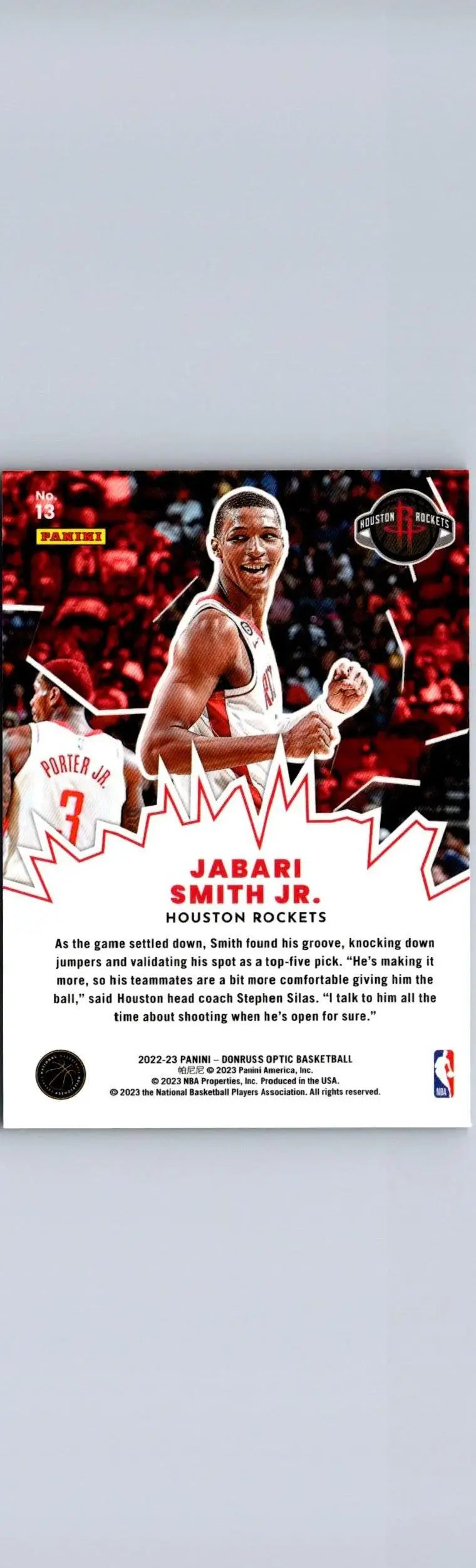 Jabari Smith Jr. basketball card from 2022-23 Donruss Optic My House trading cards