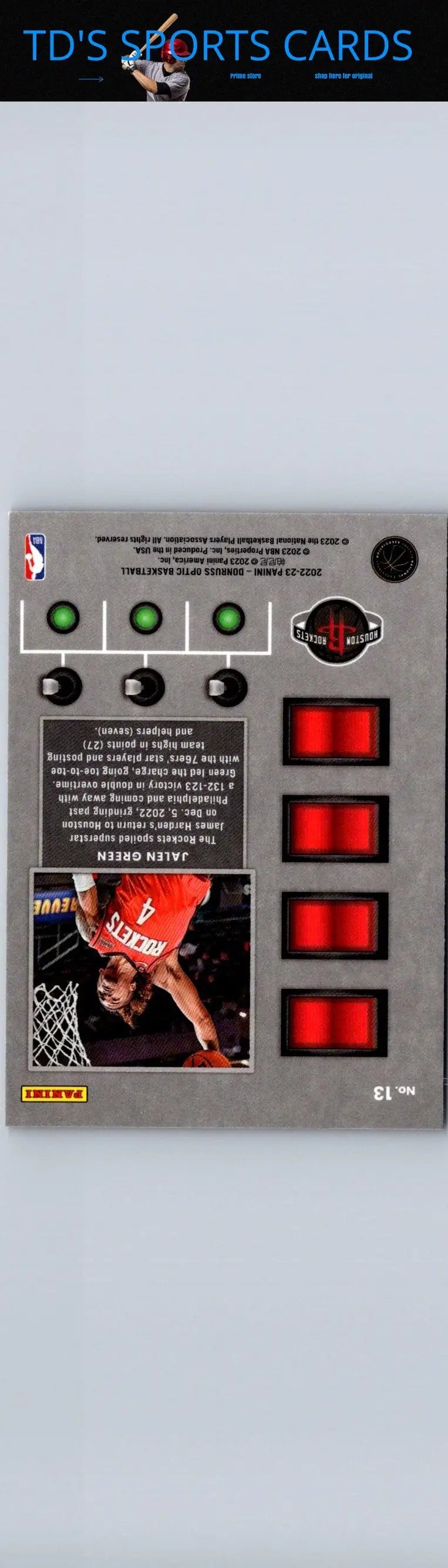 Jalen Green Donruss Optic trading card 2022-23 T-Minus 3...2...1... Purple edition