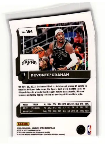2022-23 Donruss Optic #194 Devonte’ Graham EX/NM Spurs ID:55986 - Basketball Card Single