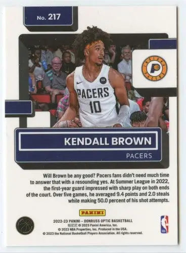 2022-23 Donruss Optic #217 Kendall Brown NM-MT Pacers Rated Rookie ID:55982 - Basketball Card Single