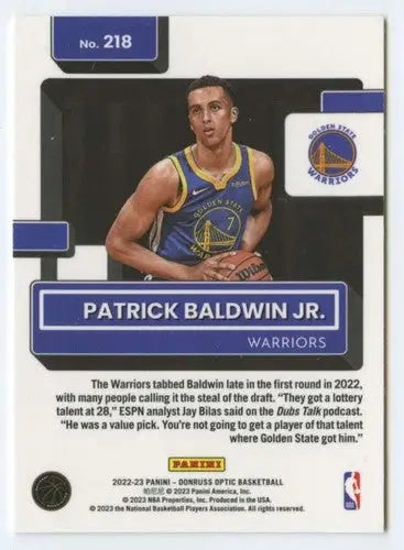 Original gloss Donruss Optic Patrick Baldwin basketball card Warriors rated rook ID62251