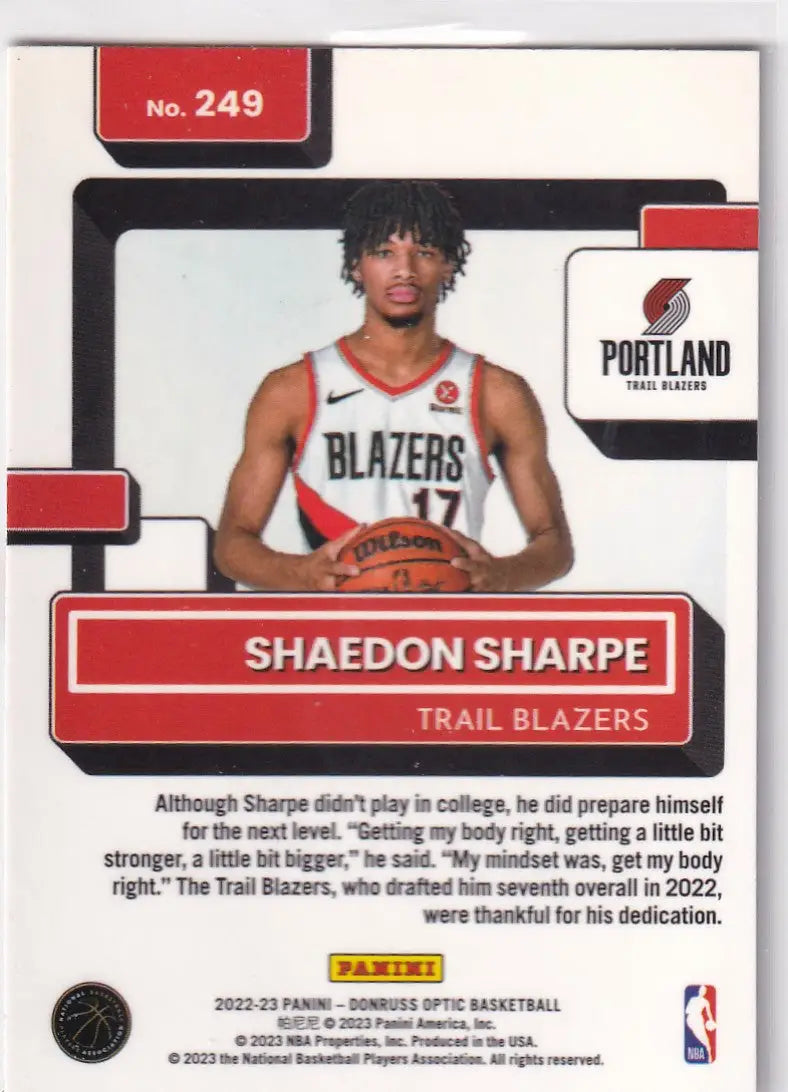 2022-23 DONRUSS OPTIC #249 SHAEDON SHARPE- PORTLAND TRAIL BLAZZERS - Basketball Card Single