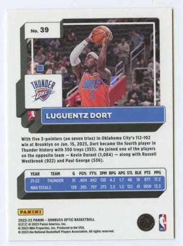 2022-23 Donruss Optic #39 Luguentz Dort NM-MT Thunder ID:55989 - Basketball Card Single