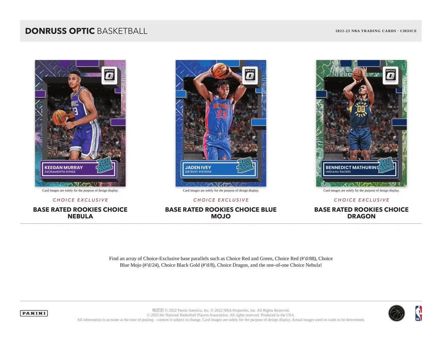 Three Donruss Optic Choice NBA rookie cards featuring rated rookies signatures and choice black gold