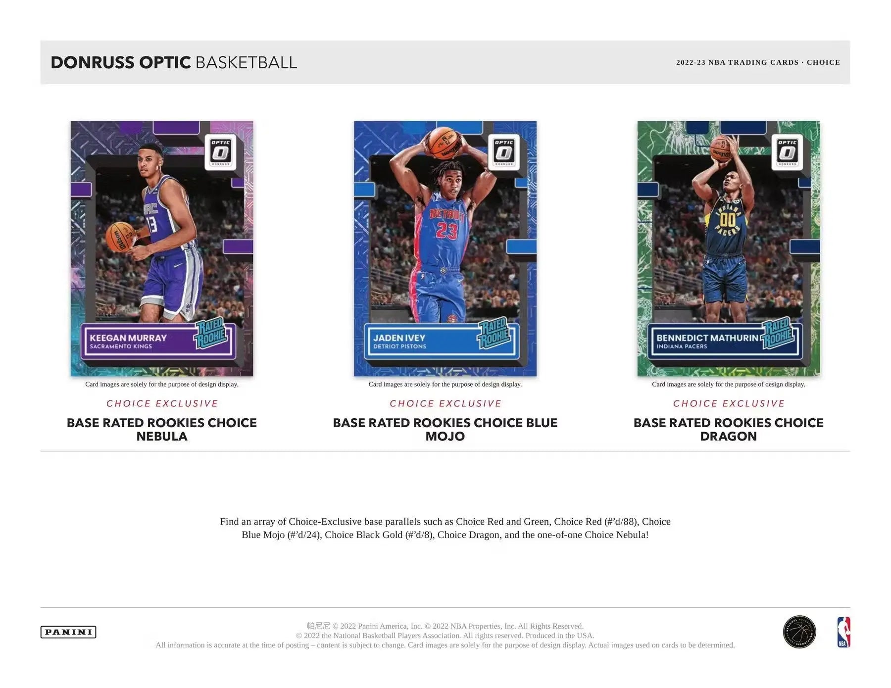 Three Donruss Optic Choice NBA rookie cards featuring rated rookies signatures and choice black gold