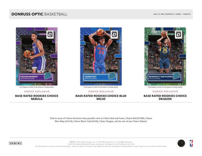 Three Donruss Optic Choice NBA rookie cards featuring rated rookies signatures and choice black gold