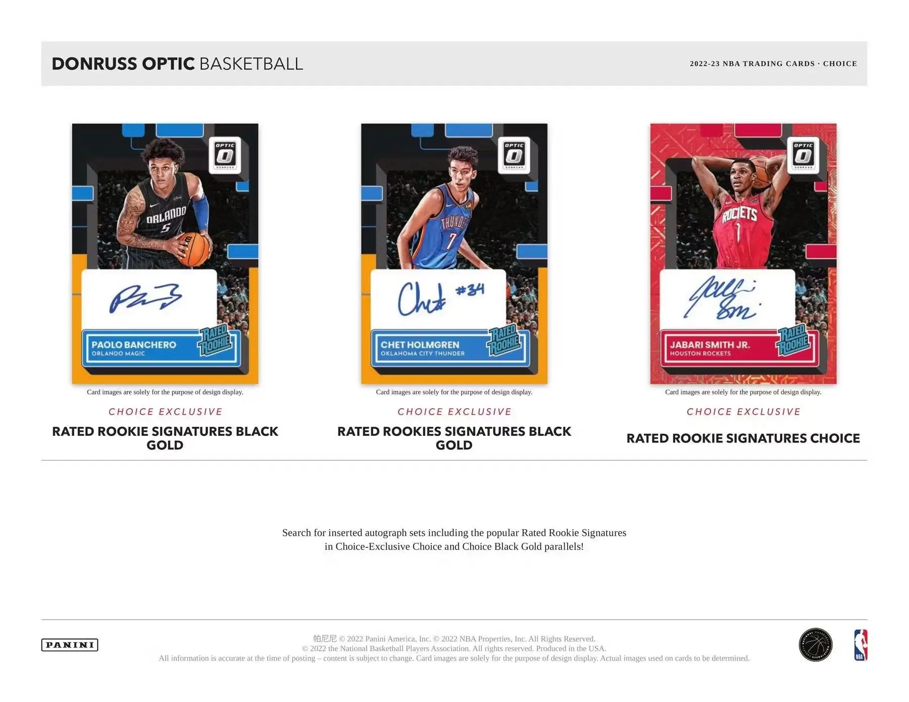 Promotional flyer for Donruss Optic Choice NBA Basketball with Rated Rookies Signatures